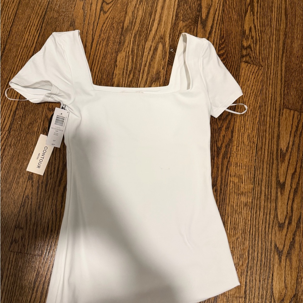 Aritzia White Square Neck Short Sleeve Top